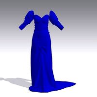 DARK BLUE LONG DRESS WATERMELON SLEVEEE ELASTIC FISHTAIL SKIRT