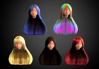 5x hair pack style long anime hair low poly