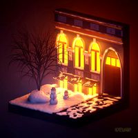 Night Snow Street City in Kiev Winter Light Scene