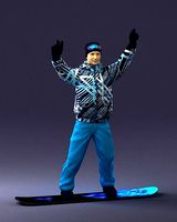 Man in a bright suit on a snowboard 0300
