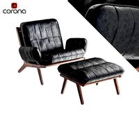 Leather armchair with ottoman