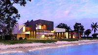 Modern beach villa house corona with 3d grass