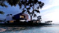 Modern beach house with 3d grass