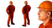 Builder Wearing Orange Coveralls Rigged for Maya
