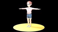 Lowpoly Cartoon Girl with Glasses
