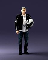 Biker in a motorcycle jacket with a helmet 0083