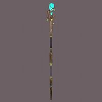 Low Poly wooden magic wand with crystals games ready