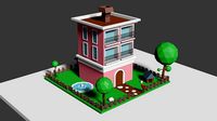 Low Poly Building with Pool and Garden