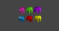 Six different colored Low Poly elephants in Blender 3D