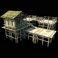 BAMBOO WATCHTOWER FORT SHELTER HOUSE TREE JUNGLE HUT SURVIVAL