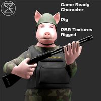 Character Military Pig with Shotgun