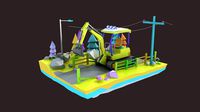 Cartoon diggers Low Poly Excavator