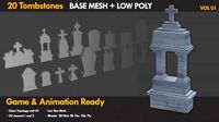 20 Low Poly Tombstones 20 Base mesh