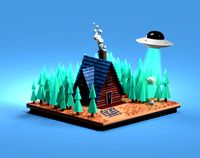 House with cows and UFO