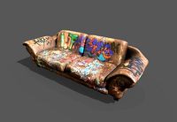 Worn Leather Sofa With Graffiti