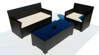 Polyrattan outdoor table and armchairs