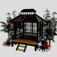 Japanese Garden Gazebo Structure Teahouse Viewing Pavilions Low-poly