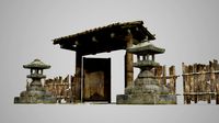 Ancient Asian wooden gate fence