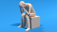 low poly kid sitting sad