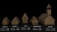 medieval village 5 piece pack 2x house warehouse silo church low-poly