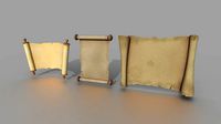 Set of three papyrus scrolls PBR low-poly game ready