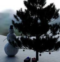 soil snowman with christmas tree and toys on it