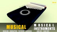 kalimba musical instruments full detail low poly and high poly