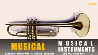 trumopet instruments full detail low poly and high poly