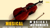 cello musical instruments full detail low poly and high poly