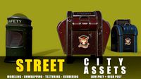 trash can series old game ready street assets low poly and high poly