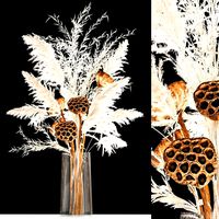 bouquet of dried white flowers in a glass vase 156