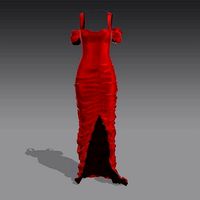 DRESS SILK SATIN RED LONG DRAPED ELASTIC LOOK LOW SLEVEE