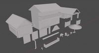 low poly street house