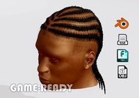 Male afro hair braids Low-poly 3D model