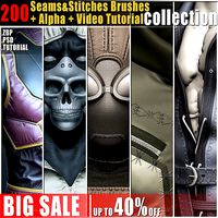 200 Seams And Stitches Brushes  Video Tutorial-Collection