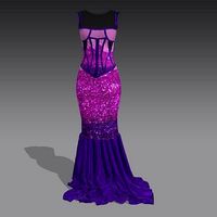 DRESS SPARKLE LONG FISHTAIL CORSET BLOUSE LOOK PURPLE AND PINK