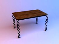 wood table on metal helix legs