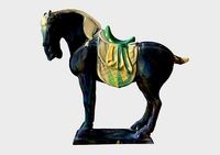 Antique Tang tri-colored pottery horse