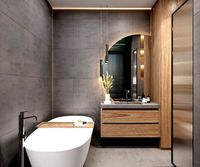 3d bathroom with circle mirror