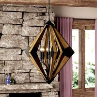 Shaw 6 - Light Geometric Chandelier with Wood Accents