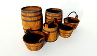 Wooden barrels PBR Game-ready