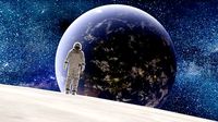 sci fi moon and astronaut looking earth landscape scene