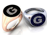 Signet Chevalier Letter G Diamonds Pave Ring | 3D