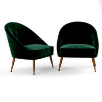 smart armchair in green cotton velvet with aged brass feet