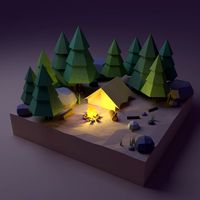 low poly campfire scene