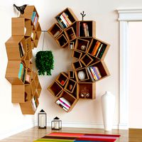 decorative set of shelves on the wall corner design