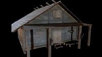 3d medieval wooden house low poly
