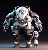 Robot Panda and Panda Kid Character