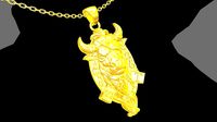Warrior Cow head pendant jewelry gold necklace medallion | 3D