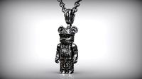 Bearbrick Baroque Floral Pattern Silver Necklace | 3D